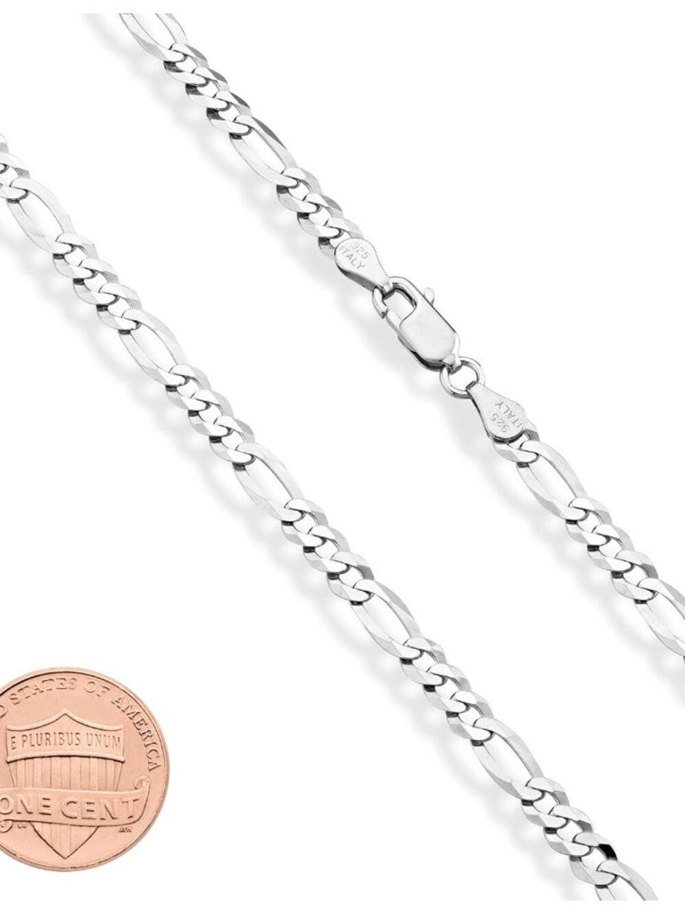 Solid 925 Sterling Silver Italian 5mm Diamond-Cut Figaro Chain Bracelet for Wome - Picture 2 of 6